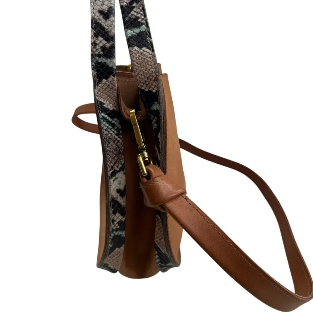 Madewell Sydney Crossbody Bag Snake Embossed Leather brown purse handbag - Picture 3 of 15